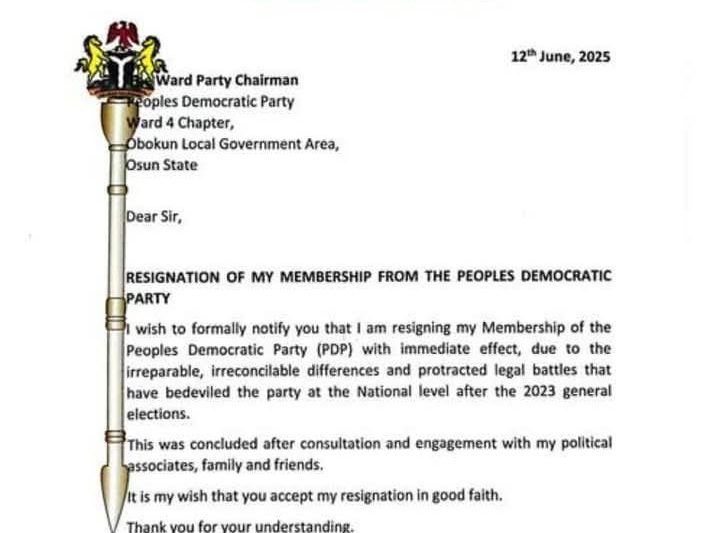 Crisis Deepens in Osun PDP as Senator Fadahunsi Resigns from Party